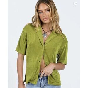 PRINCESS POLLY Misha Button Down Green Collared Shirt Short Sleeve US Size 2
